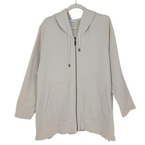 Habitat Zip Up Hoodie Women XL Cream Cotton Side Zip Lagenlook Minimalist Boho